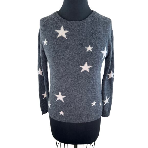 Chelsea & Theodore 100% Cashmere Crew Sweater Gray White Star Pullover XSmall XS - Picture 1 of 6